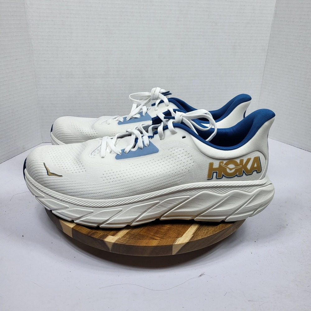 Hoka Arahi 7 Running Shoes Mens 11 White Blue Gold Excellent Stability 1147850